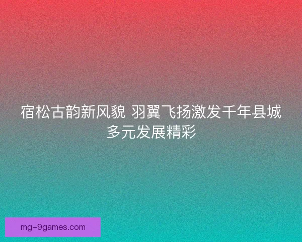宿松古韵新风貌 羽翼飞扬激发千年县城多元发展精彩